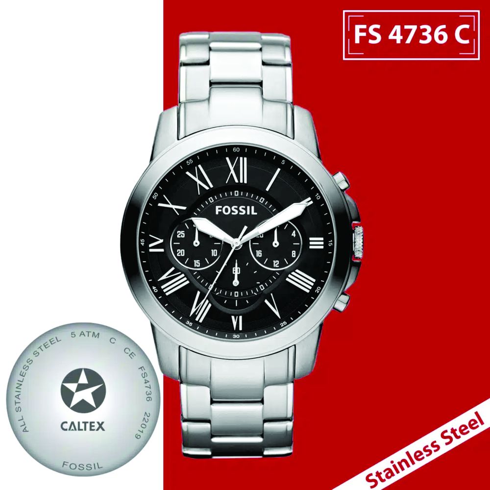 RELOJ DE CABALLERO ACERO INOXIDABLE MARCA FOSSIL CON CRONOMETROS CARATULA NEGRA EXTENSIBLE METALICO INCLUYE ESTUCHE ORIGINAL imagen